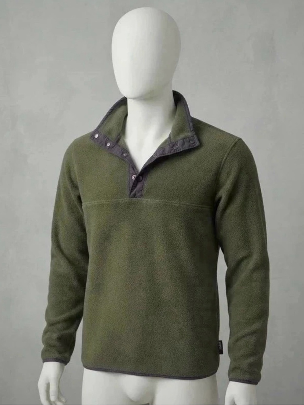 Men's Olive Green Snap-Placket Fleece Pullover